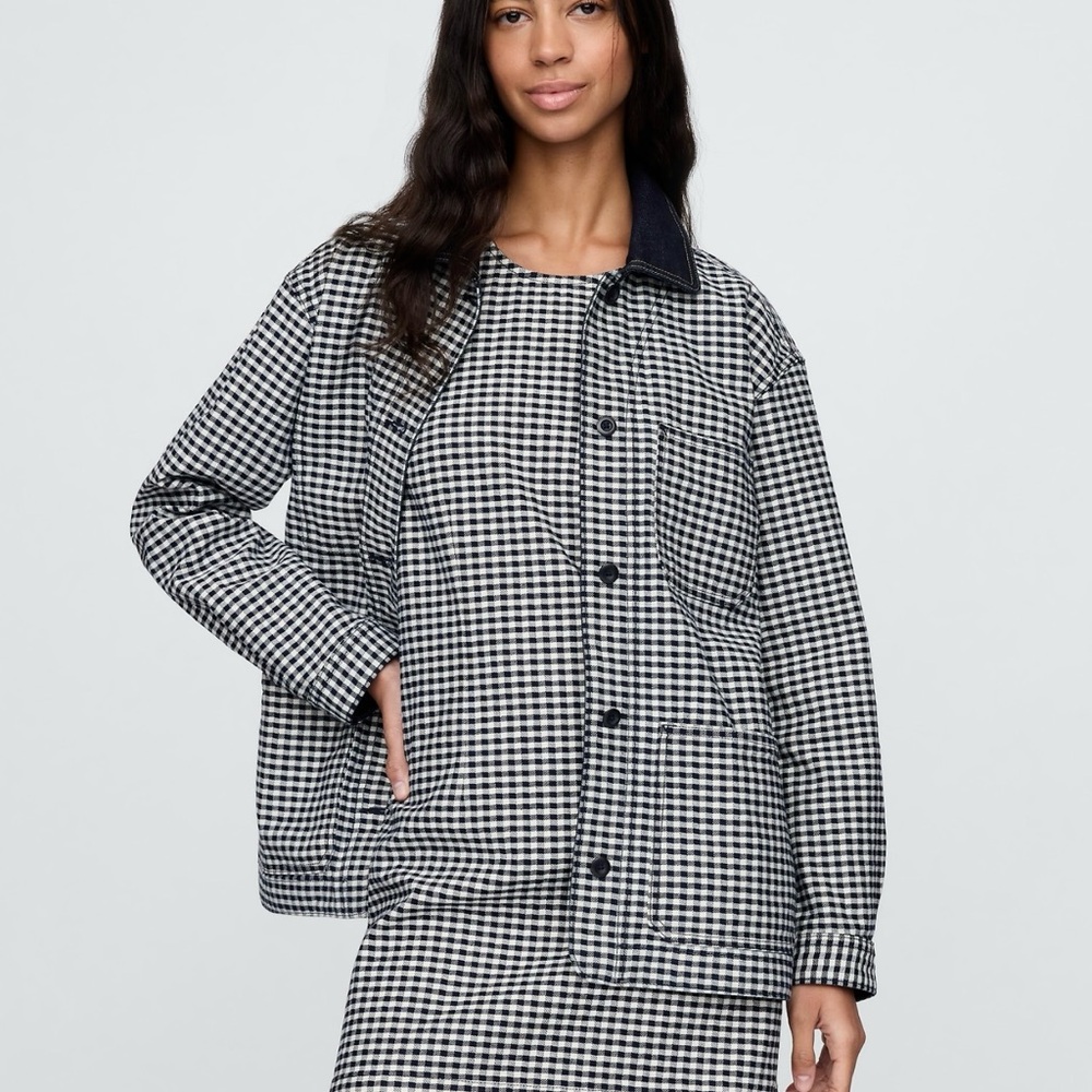 Women's Black and White Checkered Utility Jacket